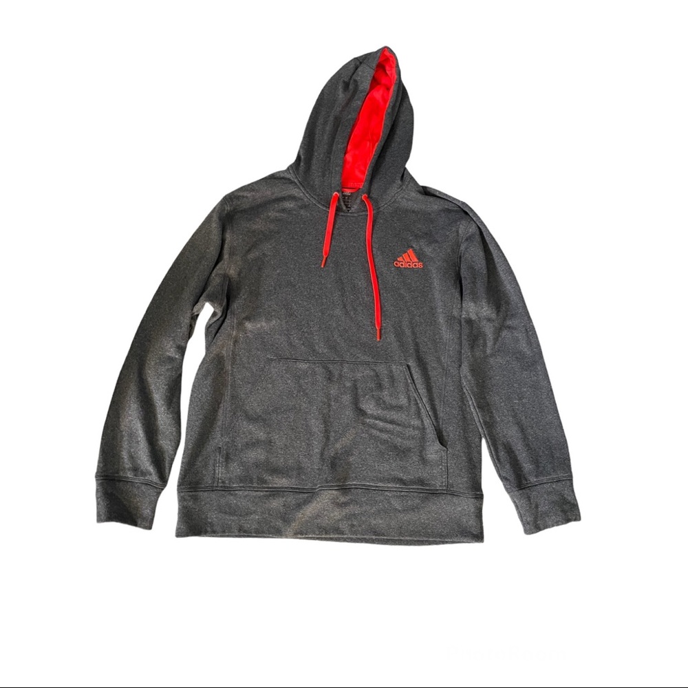 Adidas Mens Gray Neon Orange sweatshirt Hood Climawarm material Size large